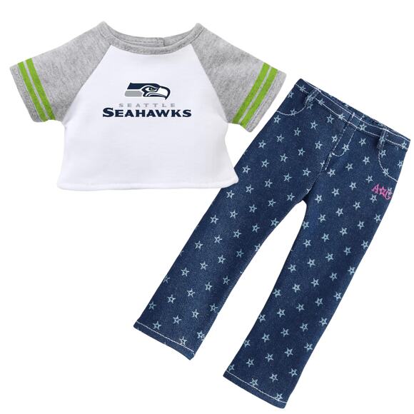 American Girl Doll NFL Seattle SEAHAWKS FAN TEE + STAR JEGGINGS Football Outfit - Picture 1 of 13